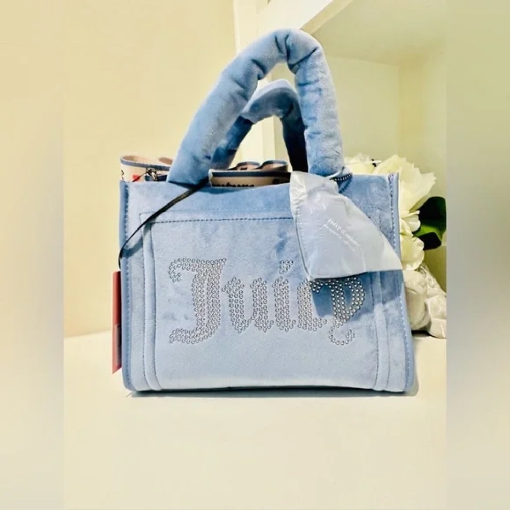 Juicy Couture Big Spender Mini Tote Purse Velour Slate Blue